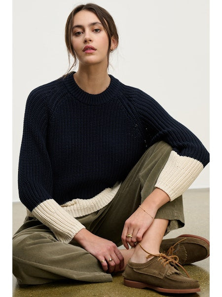 Velvet by Graham & Spencer Shay07 Chunky Pima Cotton Pullover | Navy