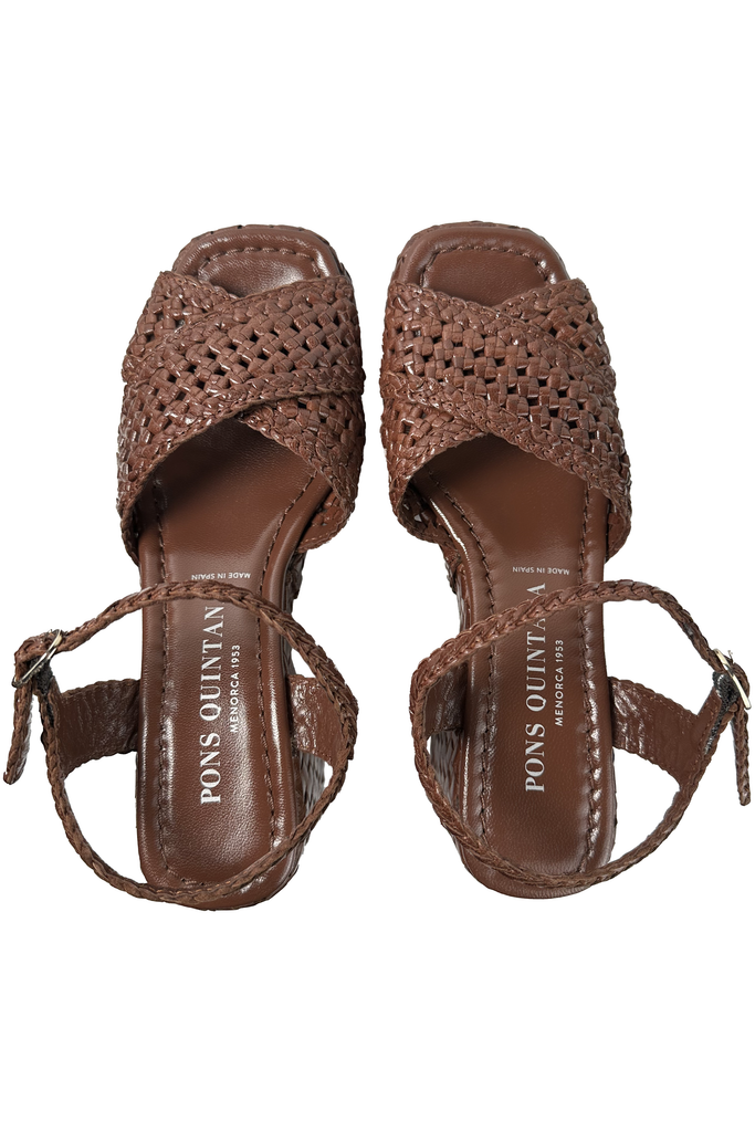 Pons Quintana Guinea Criss Cross Woven Leather Platform Sandals  10418.000 | Caoba (Dk. Brown)