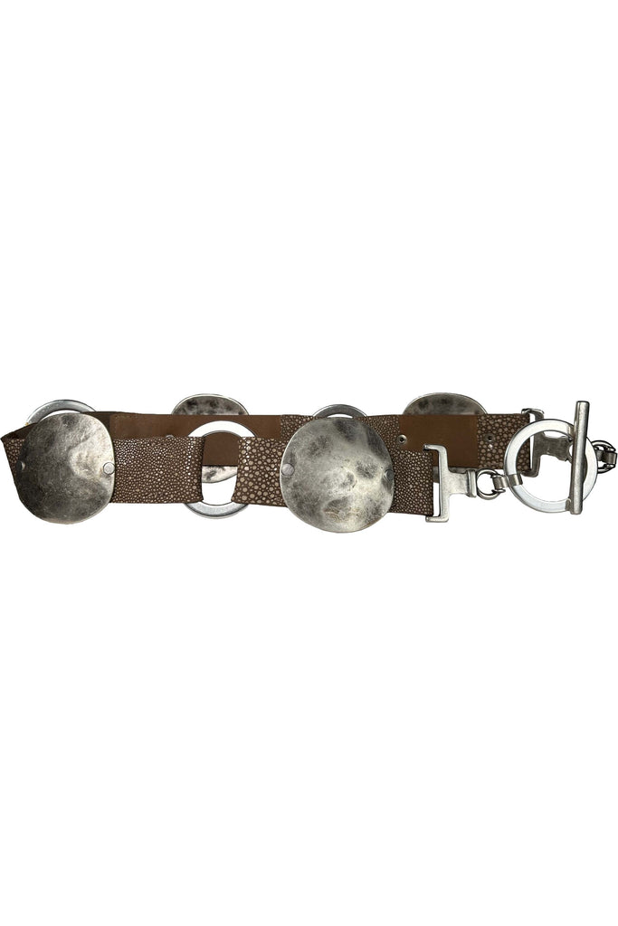 Streets Ahead Phantom Leather Belt 32402 | Taupe/Silver Rings