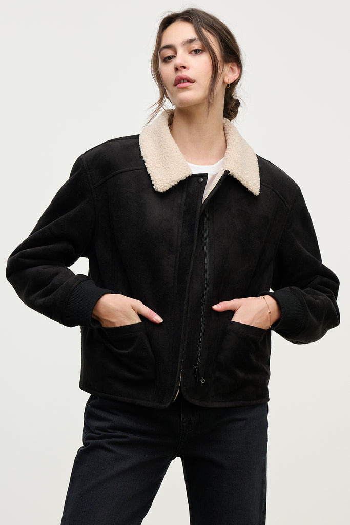 Velvet by Graham & Spencer Juno 07 Luxe Sherpa Jacket | Black/Ecru