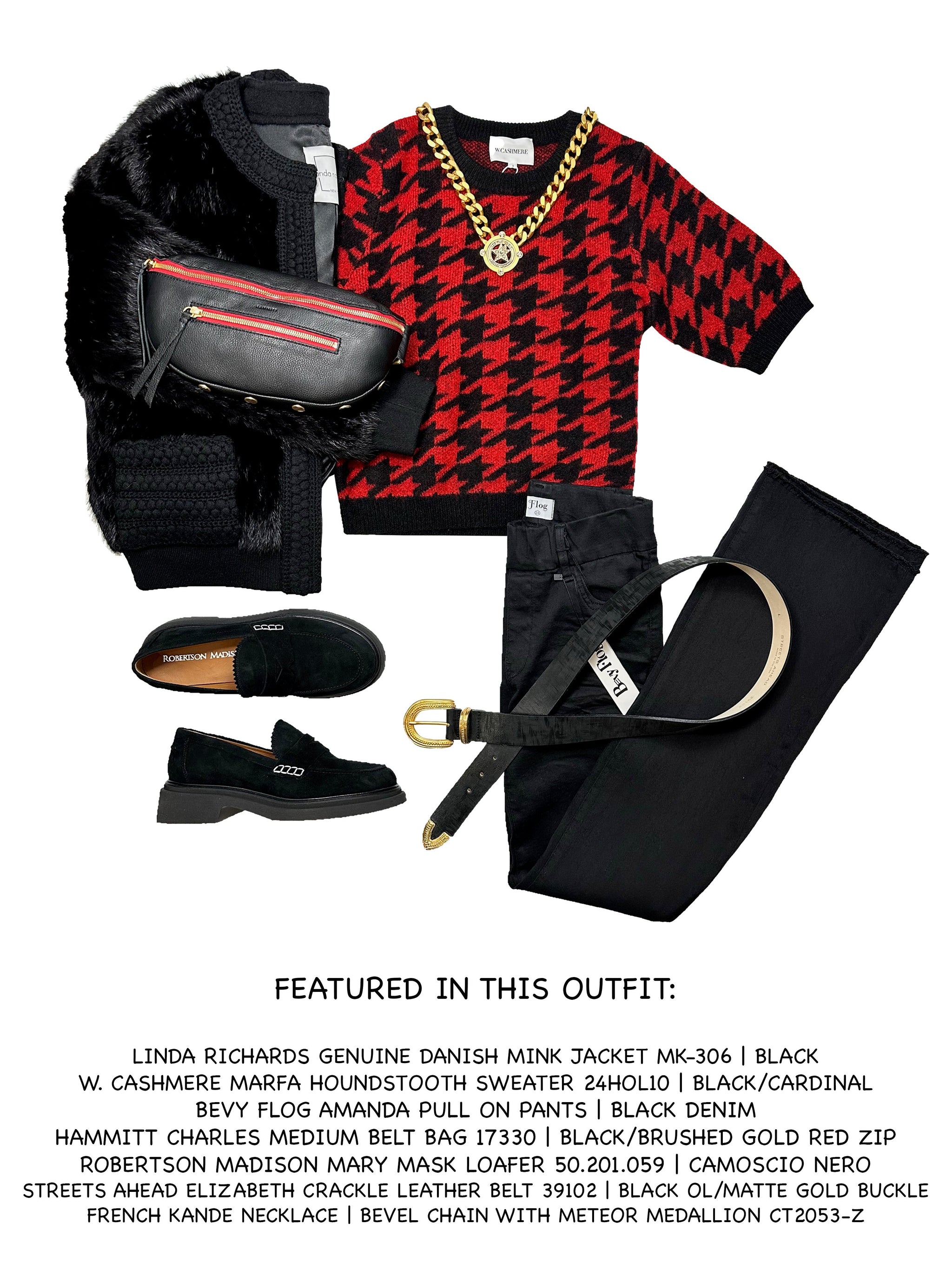 Hammitt Charles Medium Belt Bag 17330 | Black/Brushed Gold Red Zip