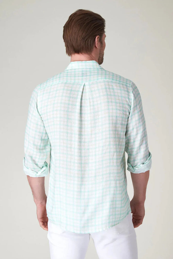 Raffi Long Sleeve Printed Two Color Plaid Linen Button Front Shirt QP12890 | Atlantic
