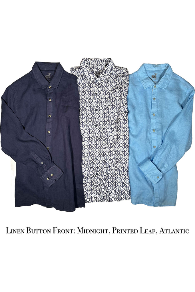 Raffi Long Sleeve  Printed Leaf Linen Button Front Shirt QP12840| Midnight