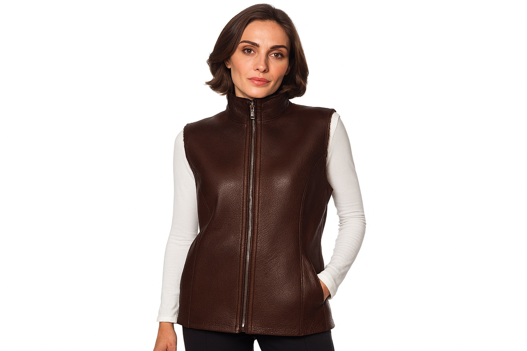 Linda Richards Reversible Lamb Fur Vest LM-260 | Brown