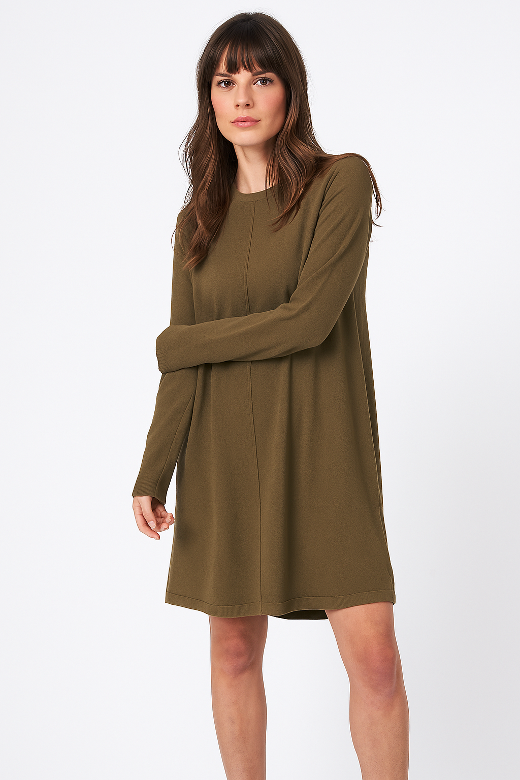 merino long sleeve dress REPEAT Cashmere A-line Merino Wool Knit Dress 300191 | Khaki | Sale