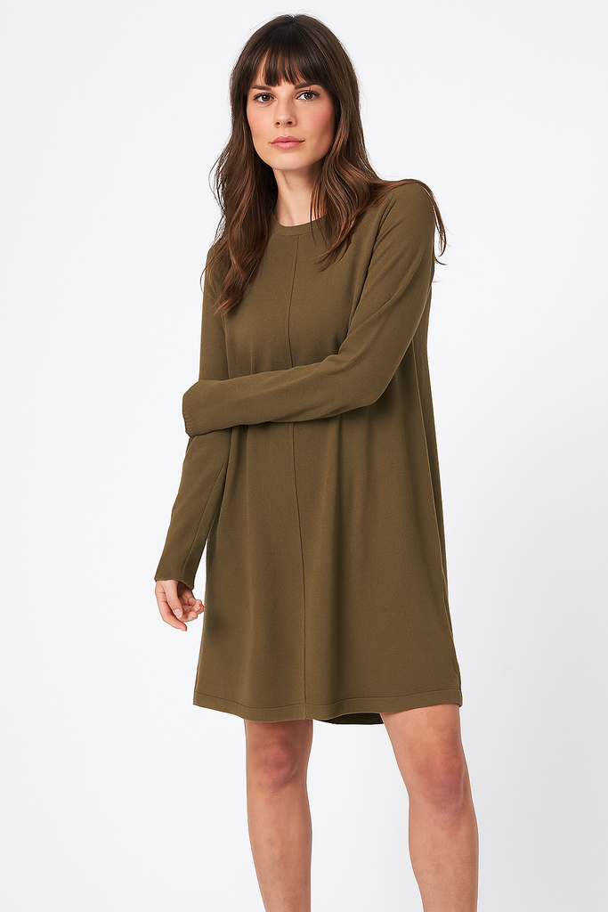 REPEAT Cashmere A-line Merino Wool Knit Dress 300191 | Khaki
