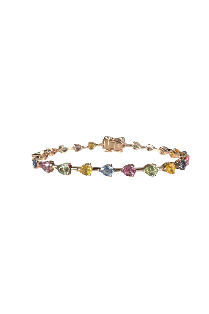 FC Creations Bracelet 14K Gold Pear Shaped Multi Sapphire Link Bracelet | Rose Gold 9.0 Carats