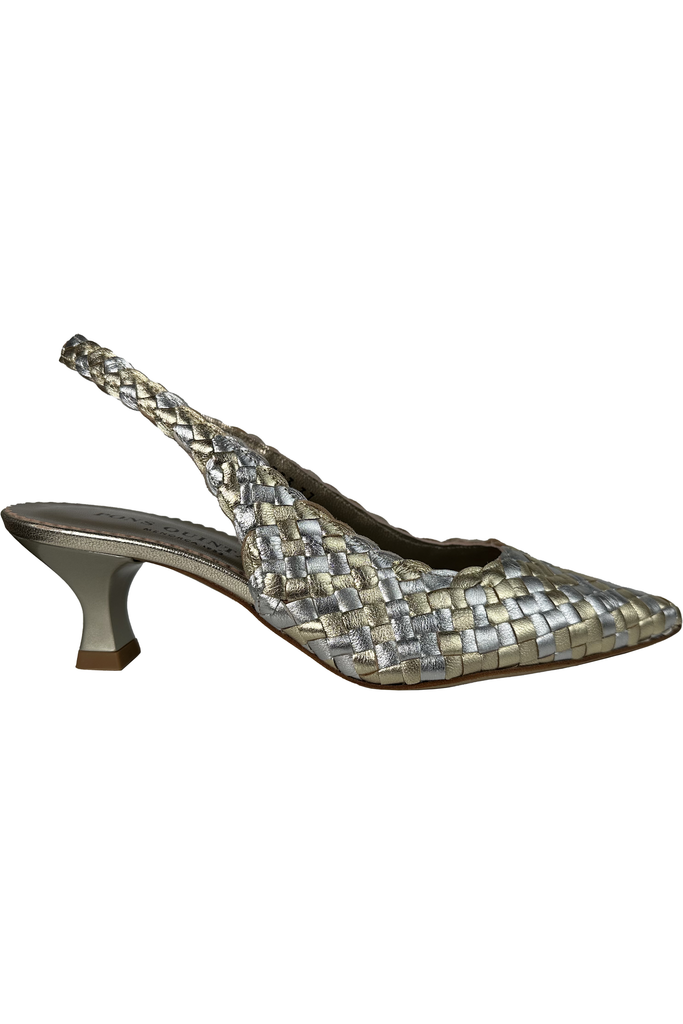 Pons Quintana Carol Woven Leather Pointy Slingback 9733.0P0 | Platino/Silver (Gold/Silver Metallic)