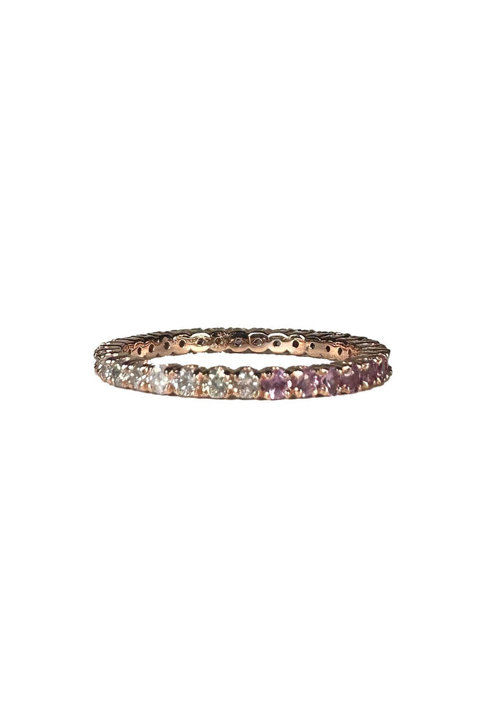 FC Creations Ring 14K Gold Eternity Pink Sapphires/White Diamonds Stackable | Yellow Gold .95 Carats