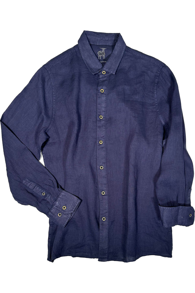 Raffi The Brayden Long Sleeve Linen Button Front Shirt QP12800 | Midnight | Pure Linen Collection