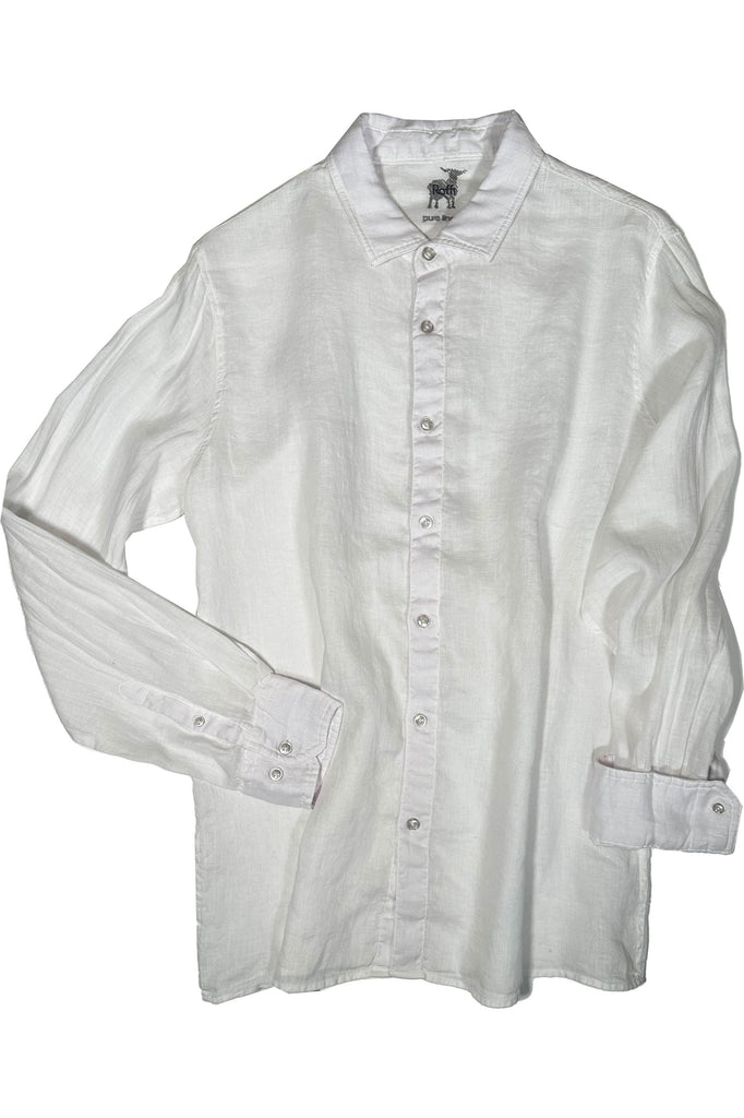 Raffi Long Sleeve Linen Button Front Shirt QP12800| White | Pure Linen Collection