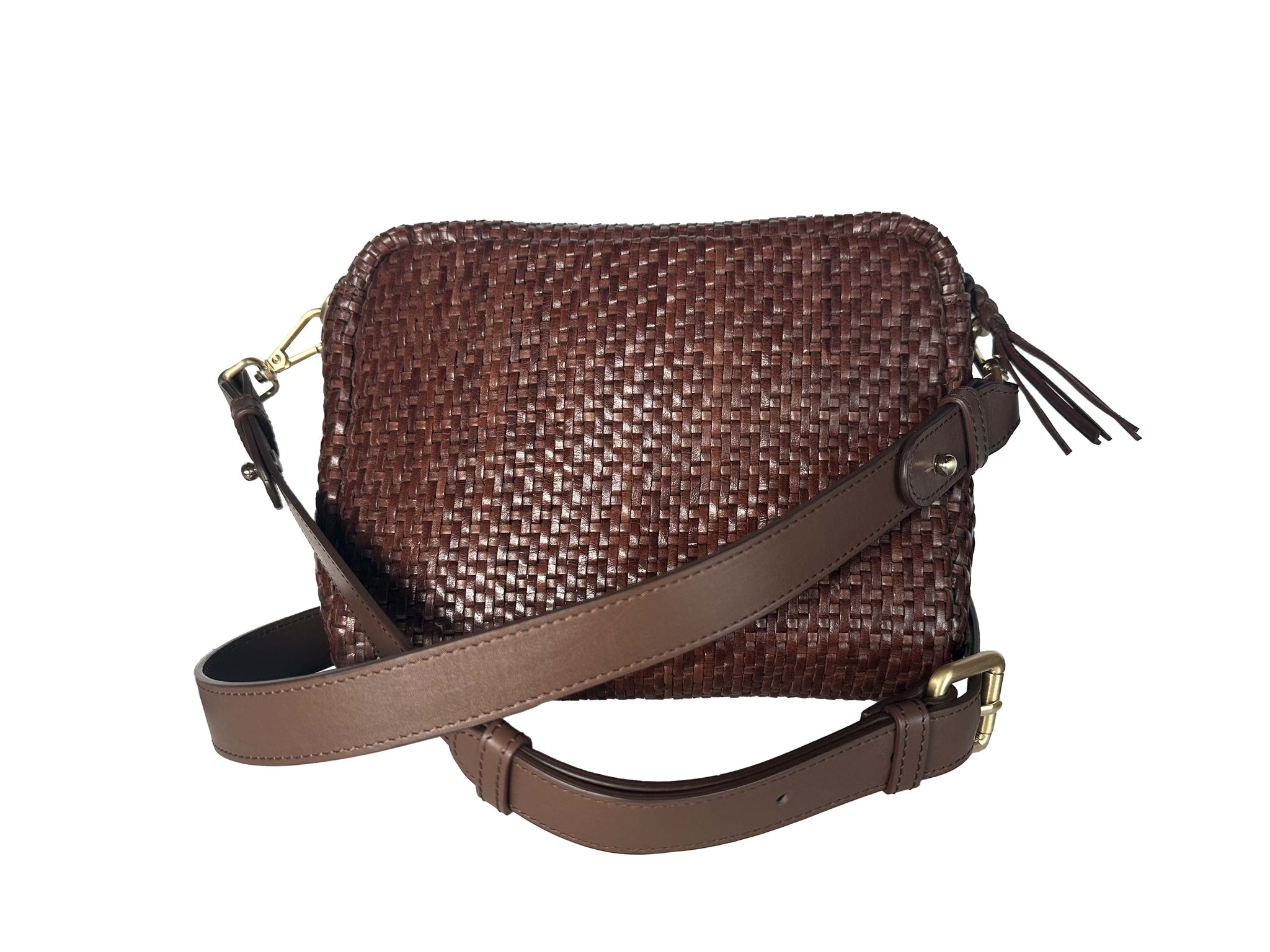 Allan K Reese Toledo Leather Crossbody Bag- Bamboo Weave | Brown | Final Sale