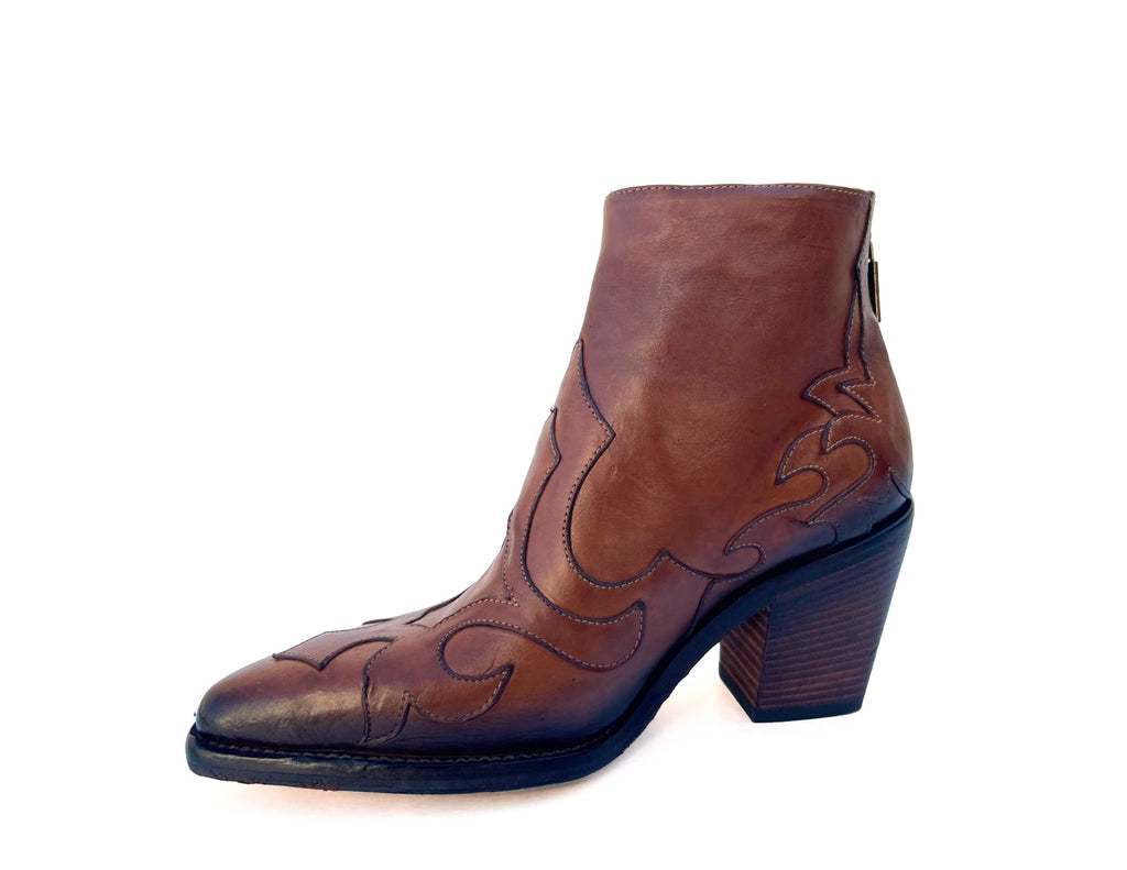 Jo Ghost Josie Mid Heel Western Ankle Boot 3387 | Cognac