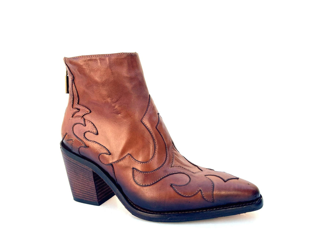 Jo Ghost Josie Mid Heel Western Ankle Boot 3387 | Cognac