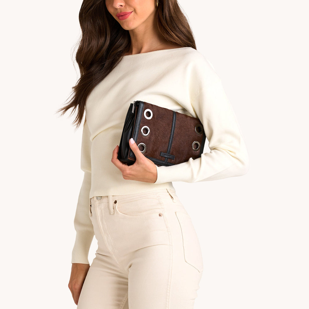 Hammitt Montana Clutch Small 14368 | Calf Hair/Gunmetal