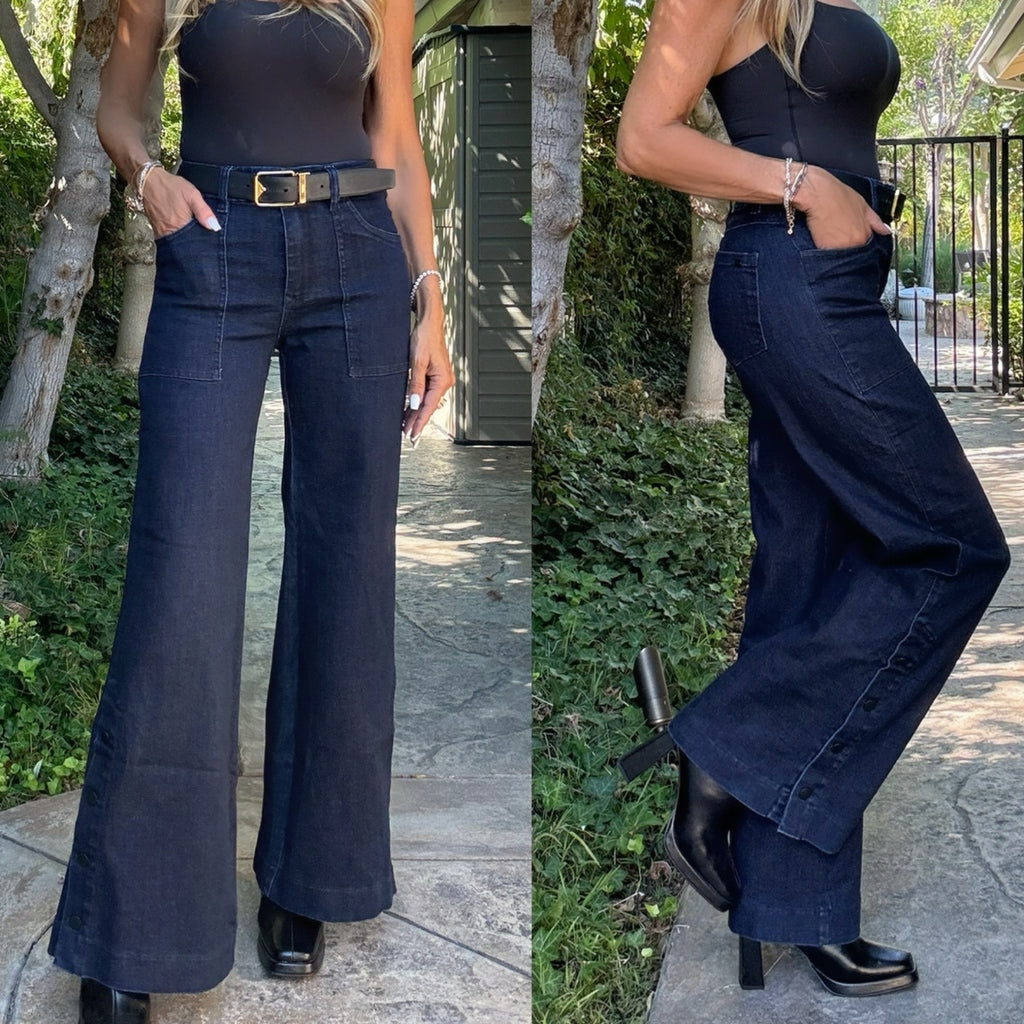 Bevy Flog Billy Wide Flare Leg Pants | Denim