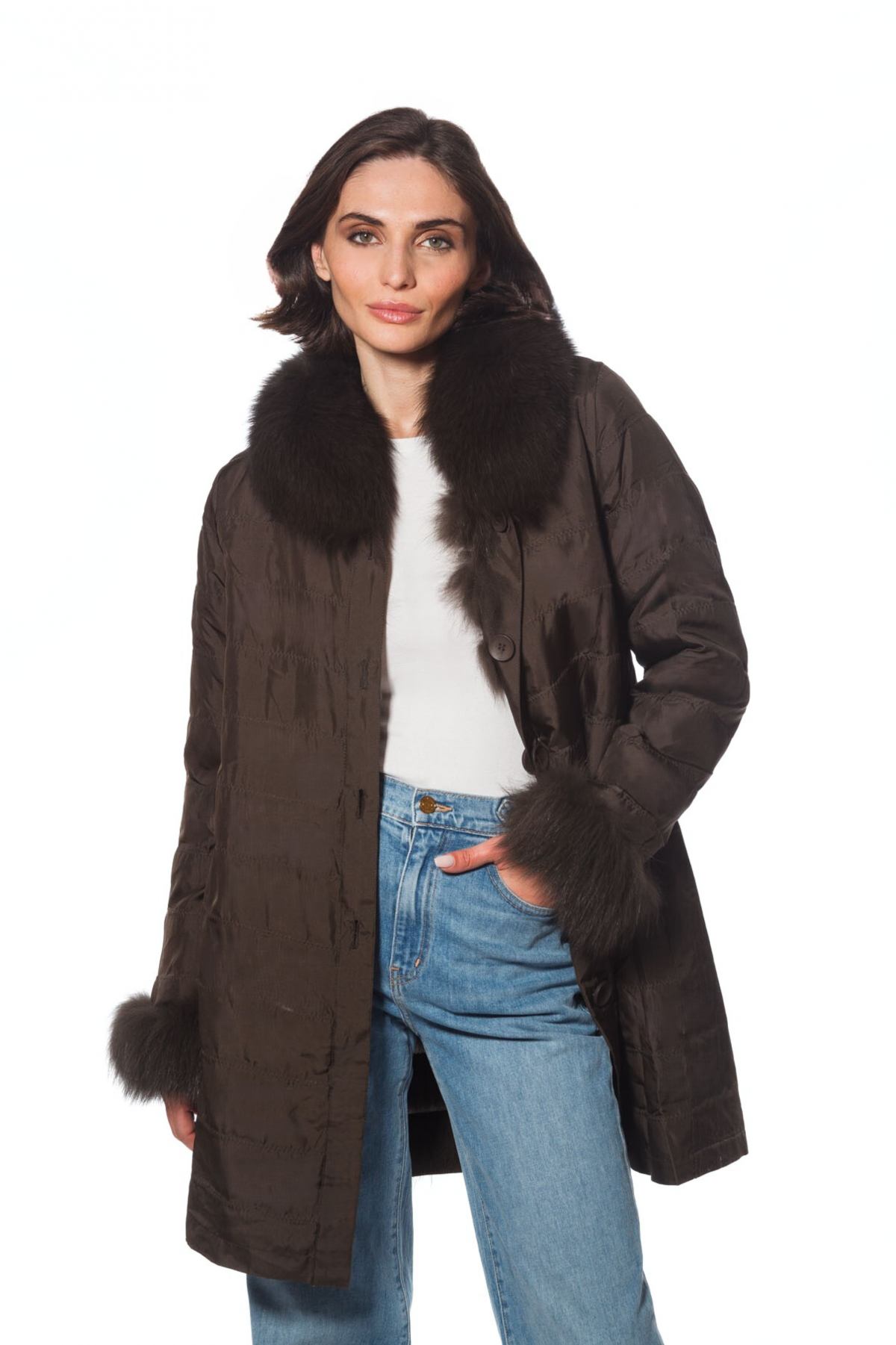 Linda Richards TS-9216 Reversible Fox Fur Coat | Champagne
