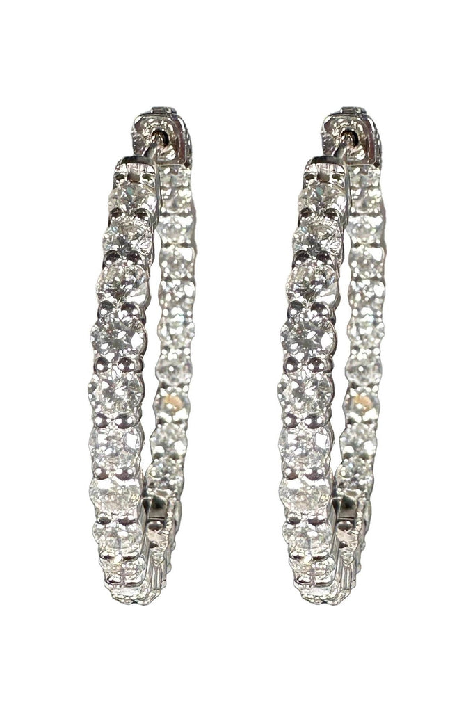 FC Creations Earrings 14K Gold 1.25" Round Inside Outside Diamond Hoops |  White Gold 4.50 Carats
