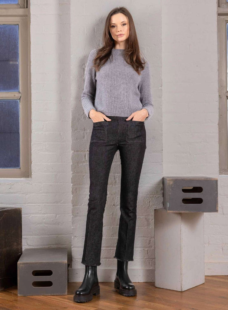 Avenue Montaigne Stitch 4 Pockets Cropped Pull On Pant F1741 Black Denim | Black