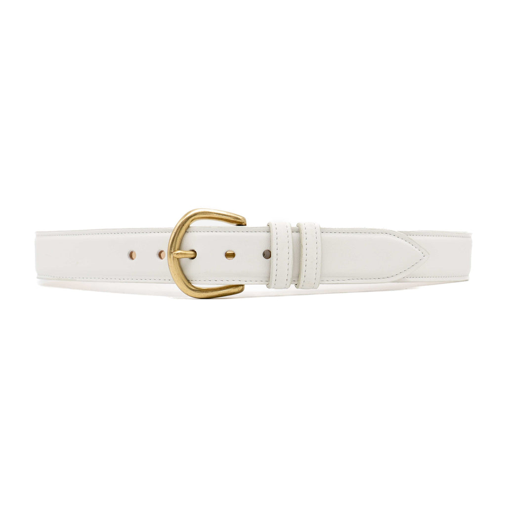 ¥AM BELT WHITE Streets Ahead Zephyr Leather Belt 32537 | White/Brass Buckle