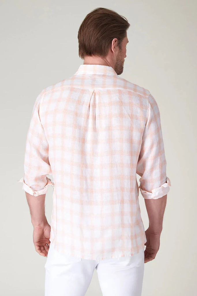 Raffi Long Sleeve Printed Plaid Linen Button Front Shirt QP12870 | Tangerine