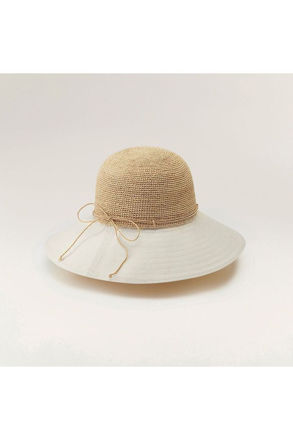 Helen Kaminski Kalola Crochet Raffia/Canvas Brim Hat | Nougat/Off White