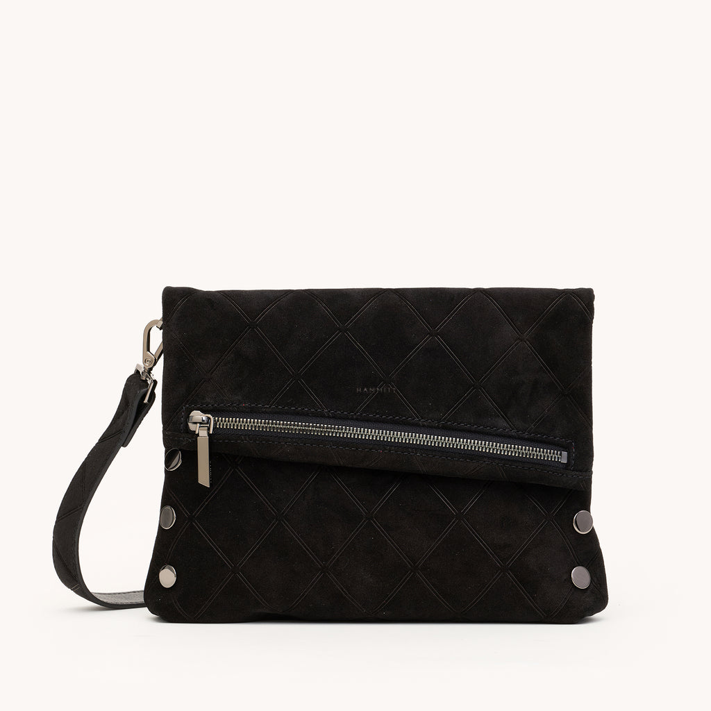 Hammitt VIP Medium Clutch Crossbody Bag 4621 | Noir Diamond Suede/Gunmetal