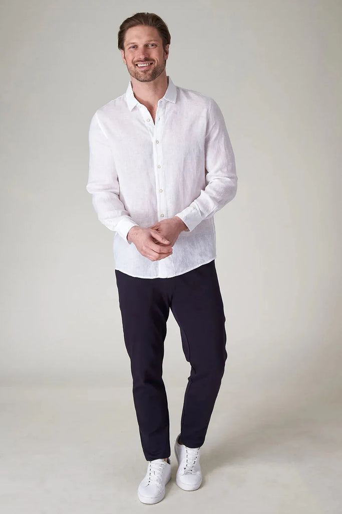 Raffi Long Sleeve Linen Button Front Shirt QP12800| White | Pure Linen Collection