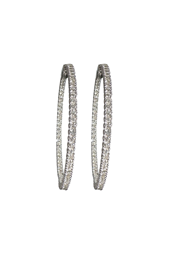 FC Creations Earrings 14K Gold 1.5" Round Inside Outside Diamond Hoops |  White Gold 2.25 Carats