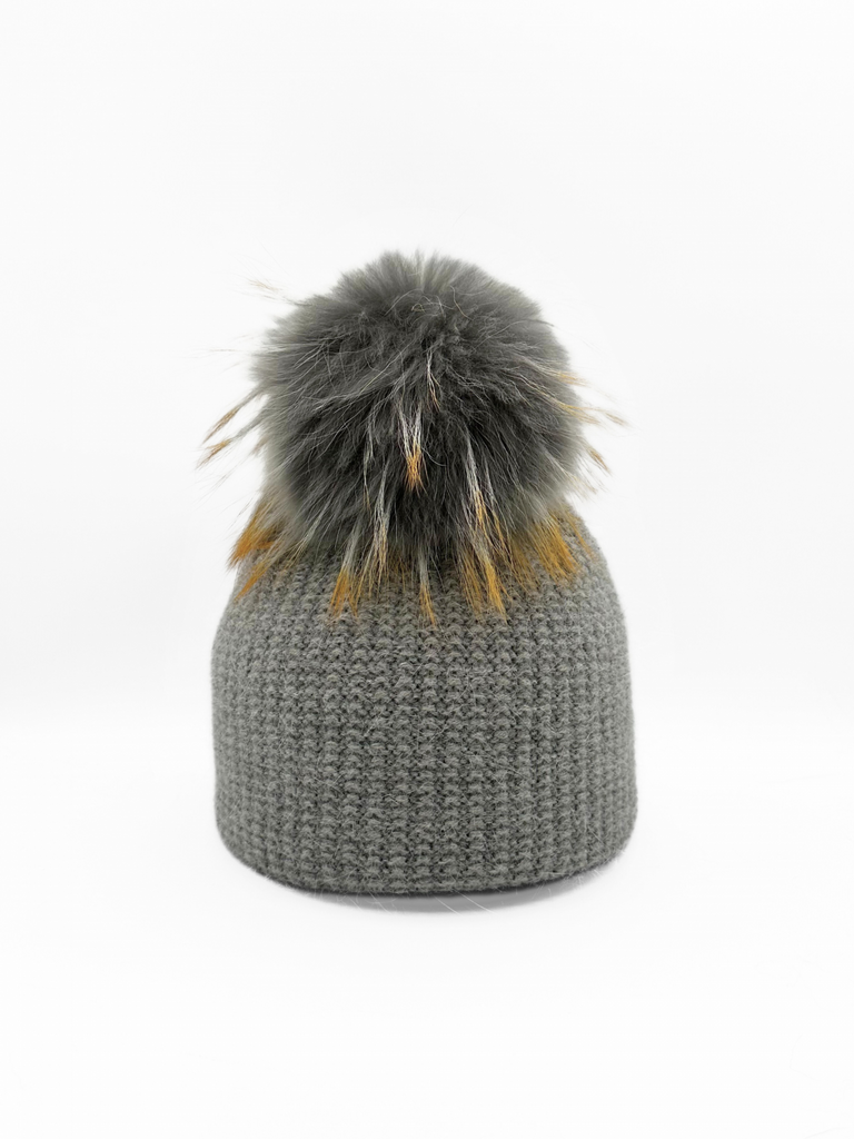 Linda Richards Braided Slouch Pom-pom Hat HA-126 | Dove Grey