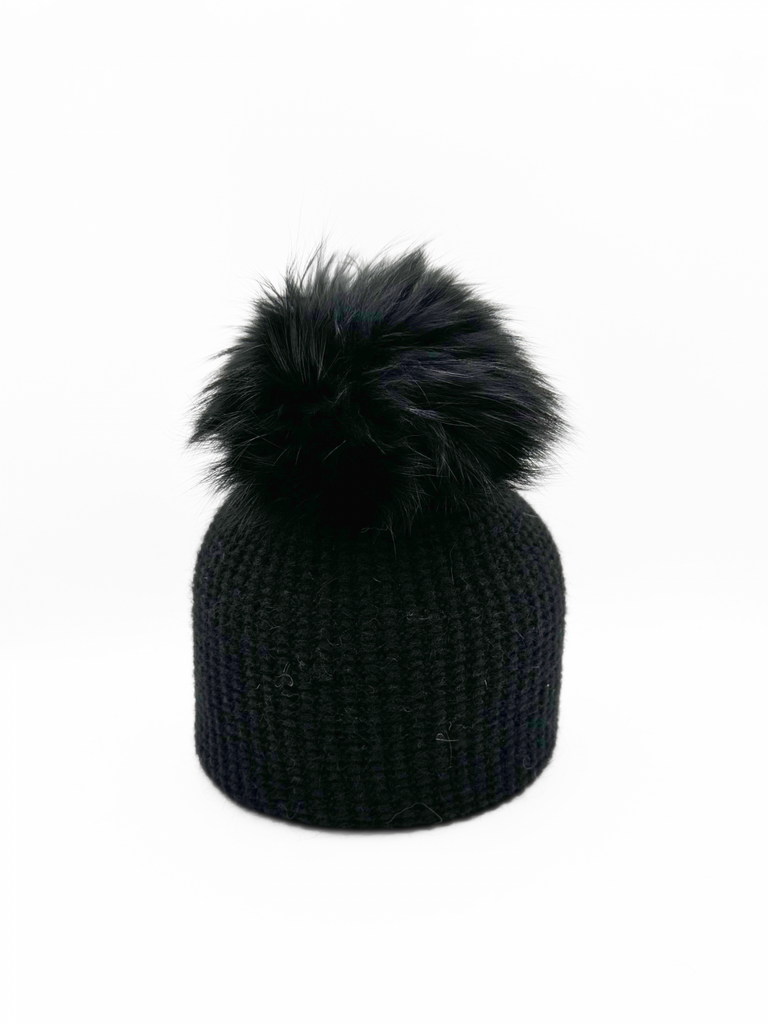 Linda Richards Braided Slouch Pom-pom Hat HA-126 | Black