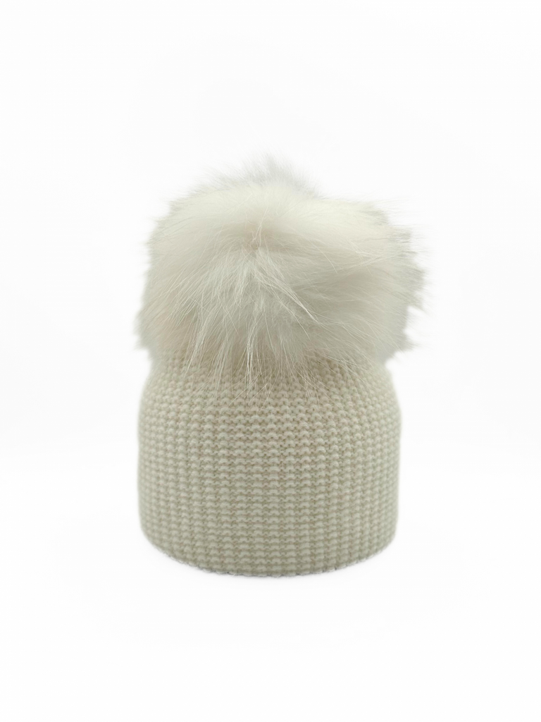 Linda Richards Braided Slouch Pom-pom Hat HA-126 | White