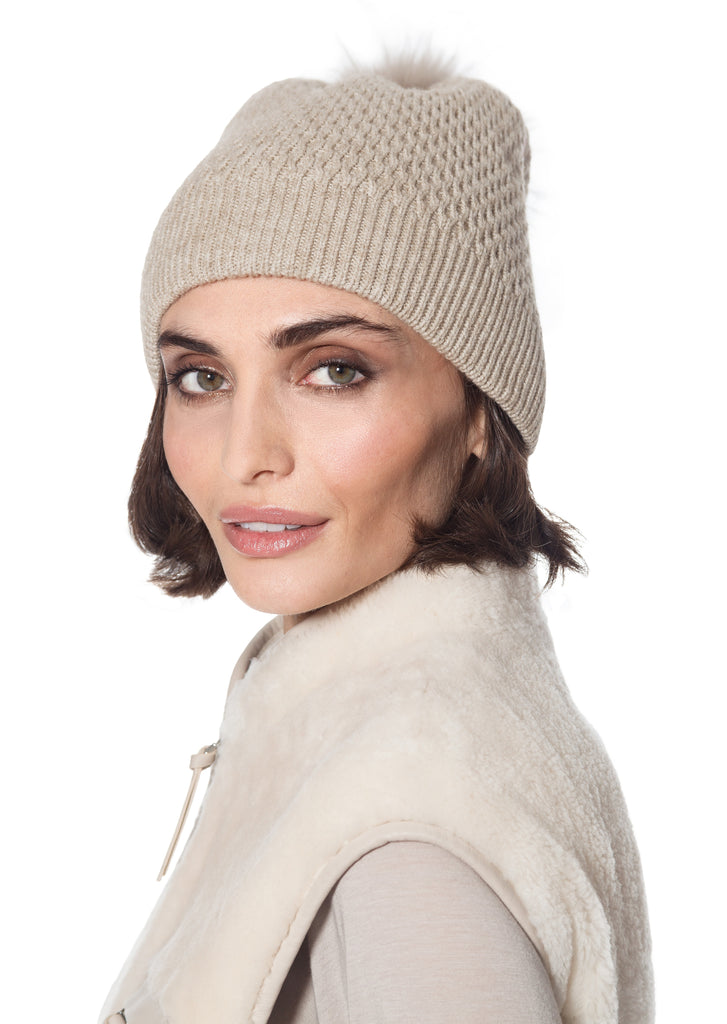 Linda Richards Textured Pom-pom Hat HA-24 | Cream