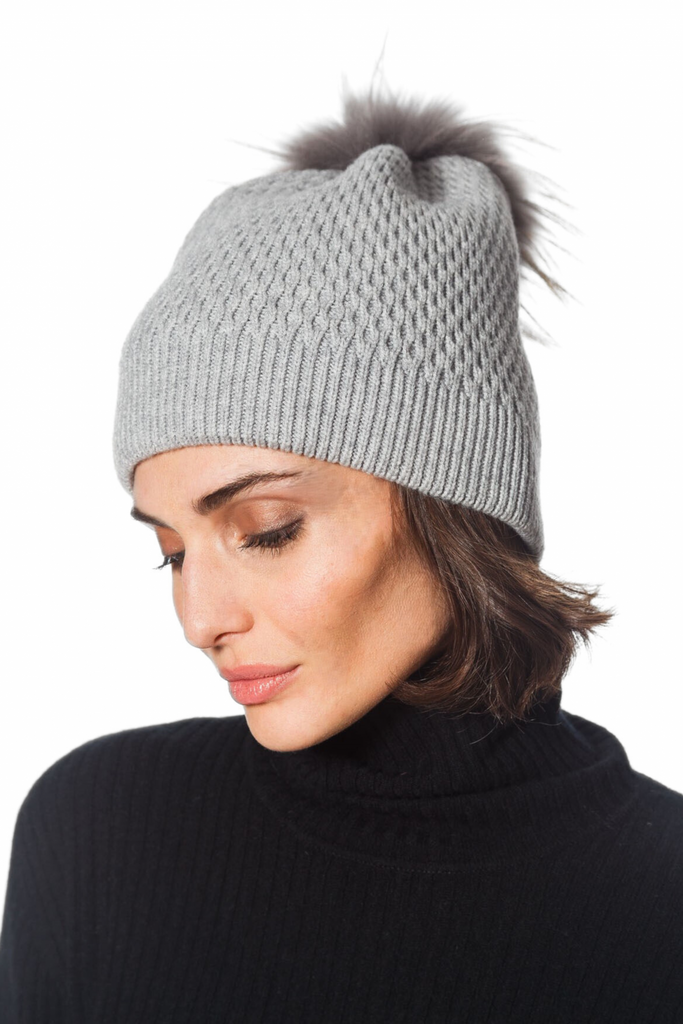 Linda Richards Textured Pom-pom Hat HA-24 | Dove Grey