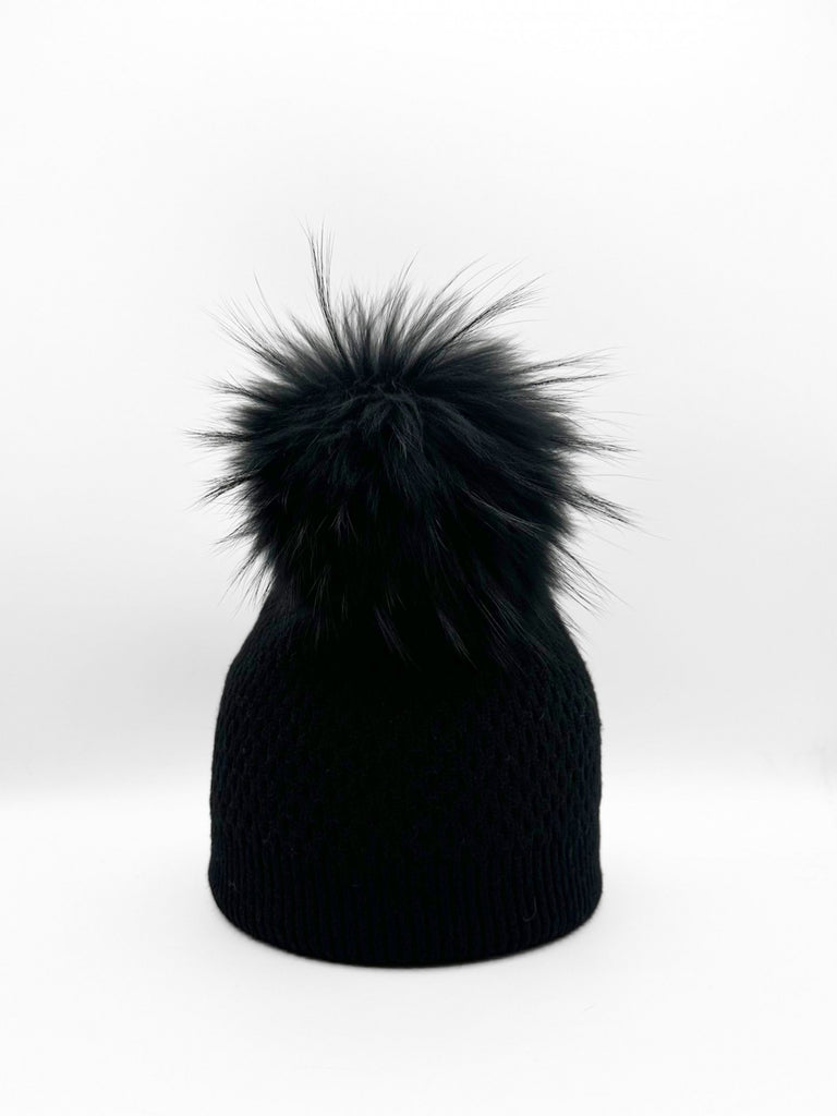 Linda Richards Textured Pom-pom Hat HA-24 | Black