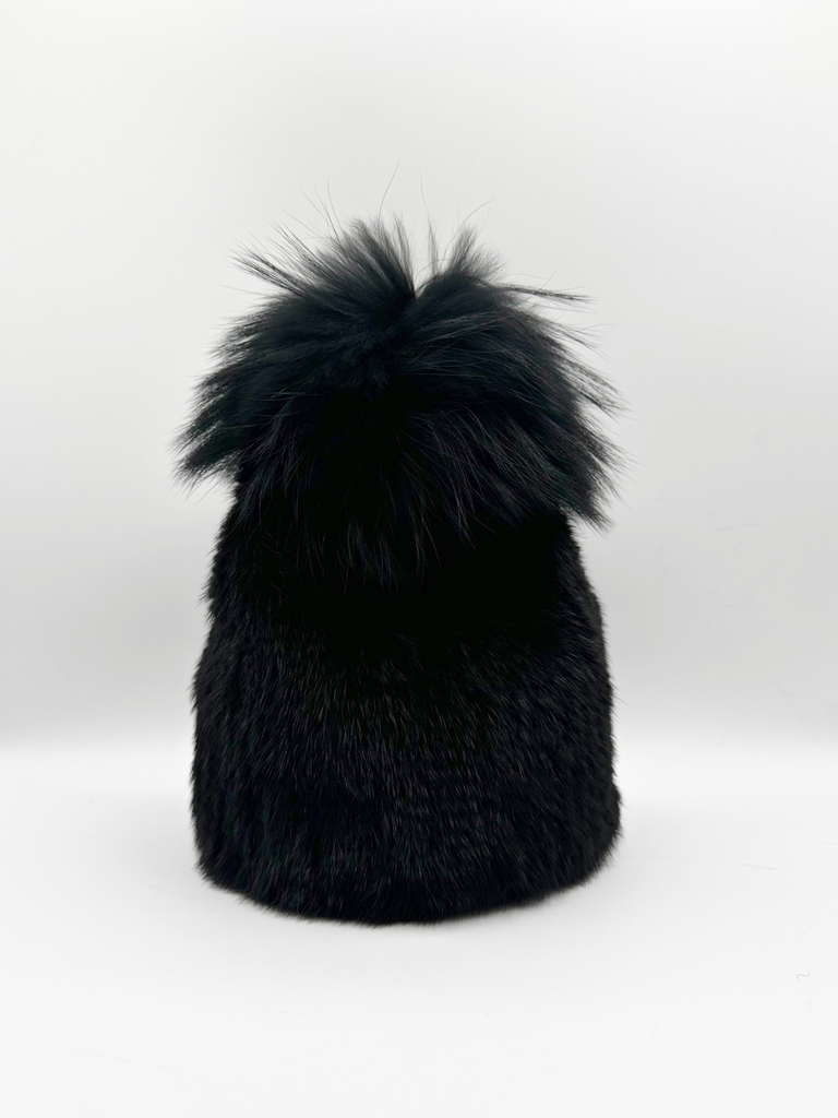 Linda Richards Mink Pom-pom Hat HA-76 | Black