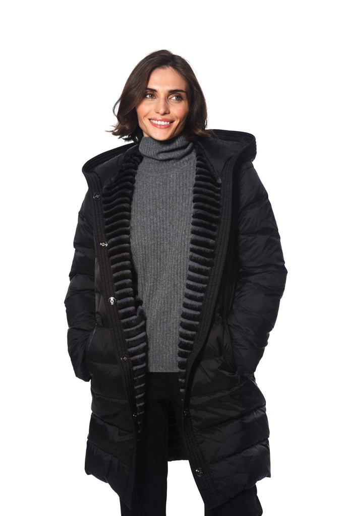 Linda Richards 34" Genuine Mink Reversible Down Puffer MK-909 | Black