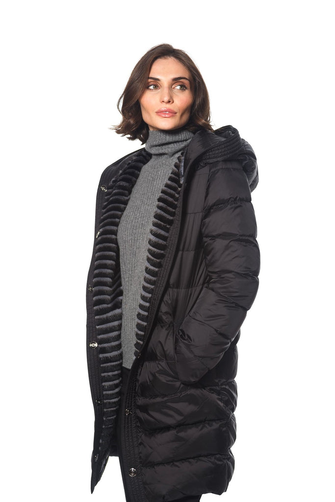 Linda Richards 34" Genuine Mink Reversible Down Puffer MK-909 | Black