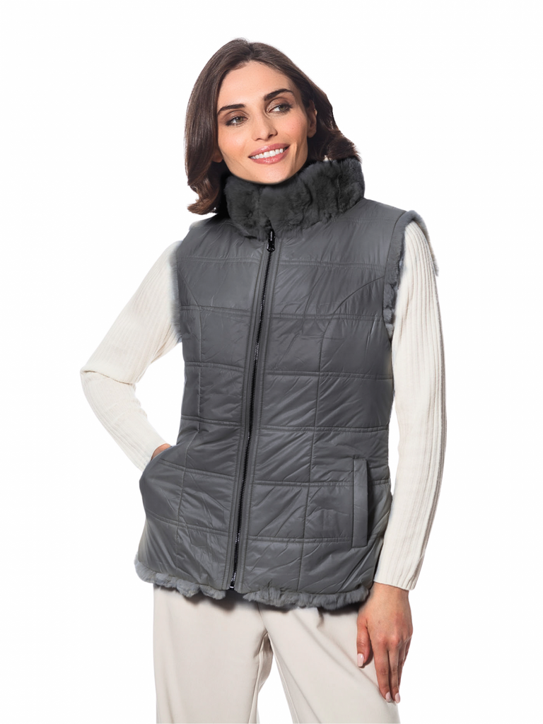 Linda Richards Rex Rabbit Fur Reversible Vest FK-260 | Charcoal