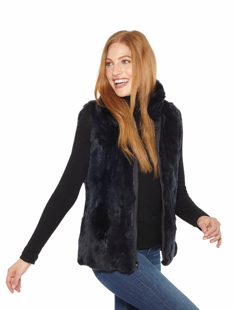 Linda Richards Rex Rabbit Reversible Fur Vest FK-260 | Black