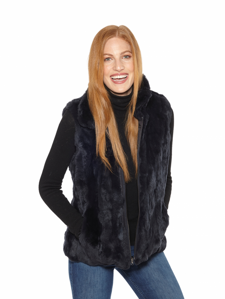 Linda Richards Rex Rabbit Reversible Fur Vest FK-260 | Black