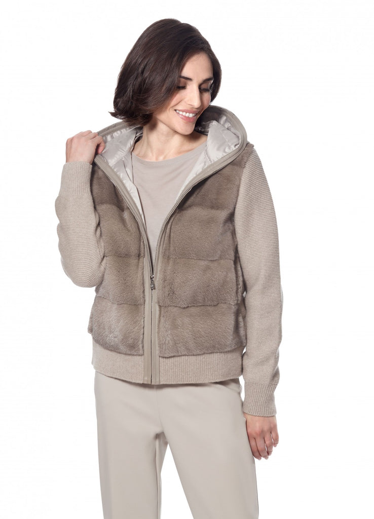 Linda Richards Cashmere Knit & Mink Fur Zip Jacket MK-353 | Taupe