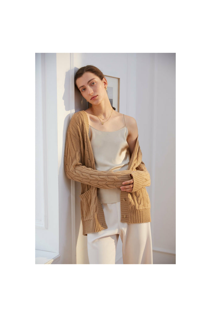 W. Cashmere Luka Cable Kinit Cardigan 21FH01 | Sand