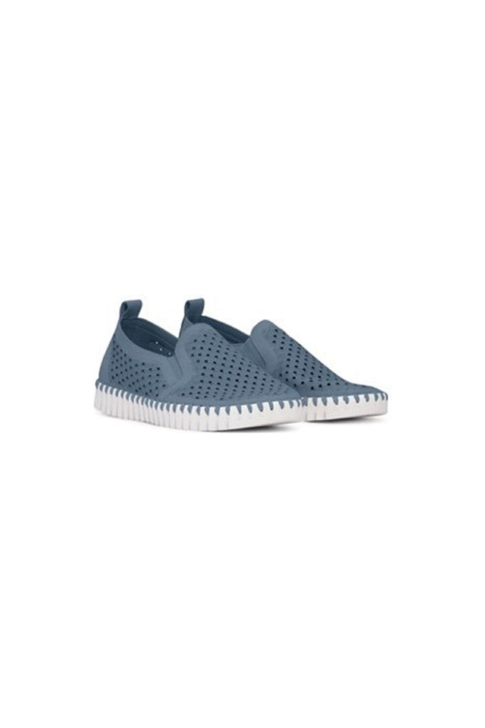 Ilse Jacobsen Hornbæk Tulip 140WOM Woman's Slip On Sneakers  | Blue Grey 636 Laser Cut Perforated Sneakers