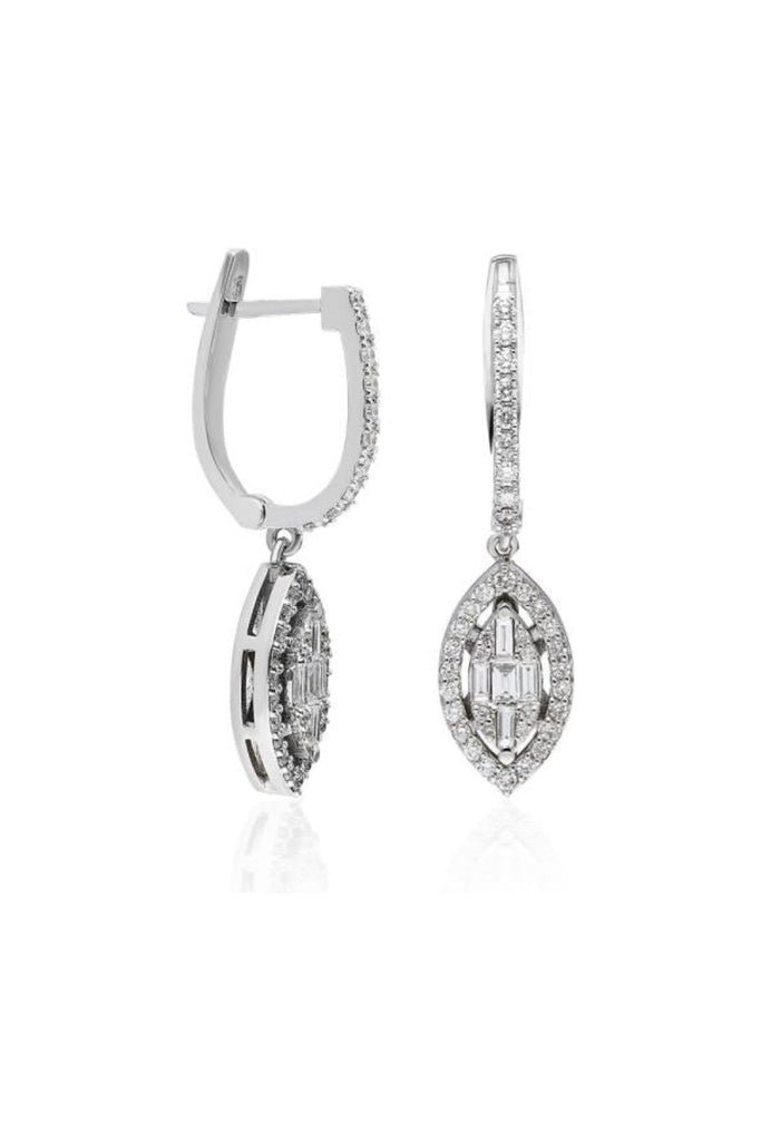 FC Creations Earrings 14K Gold Diamond Huggies with Diamond Illusion Dangles .60 carats | White Gold
