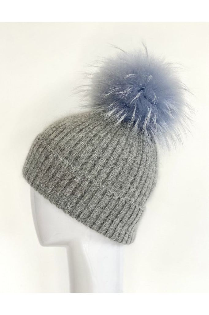 Linda Richards Wool Pom-pom Hat HA-62GRY | Blue Mist