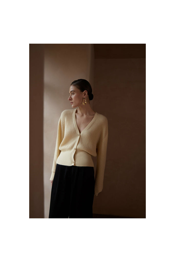 W. Cashmere Floria V Neck Cardigan 22SS25 | Butter Yellow
