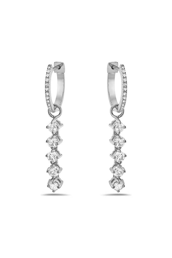 FC Creations Earrings 14K Gold Diamond Huggies with 5 Drop Diamonds | White Gold 1.05 Carats