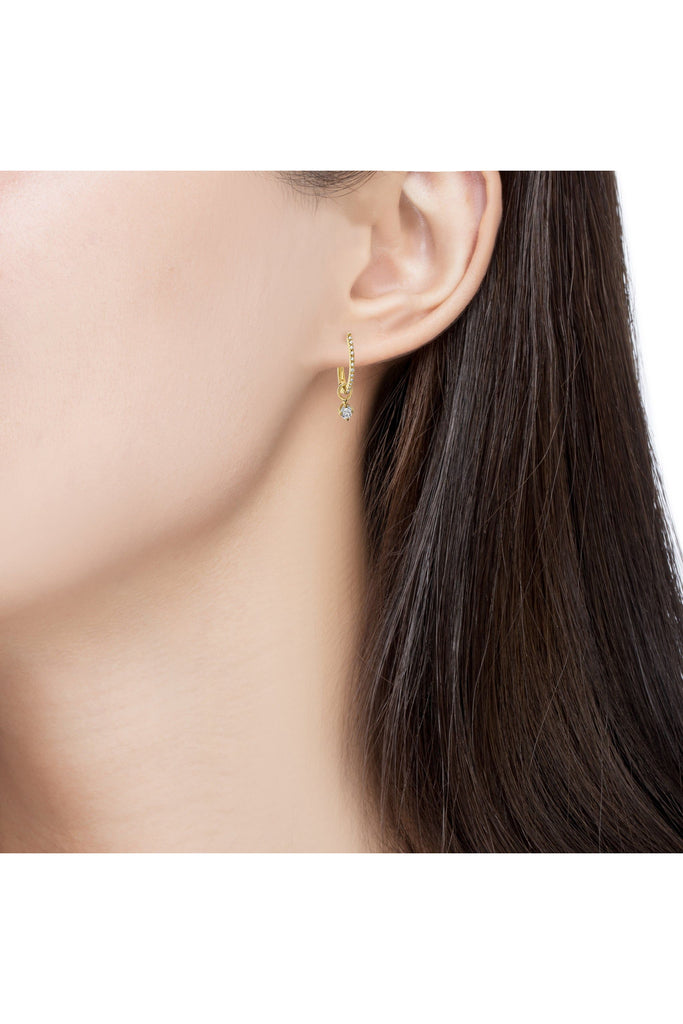 FC Creations Earrings 14K Gold Diamond Huggies with Single Drop Diamonds | Yellow Gold 0.32 Carats