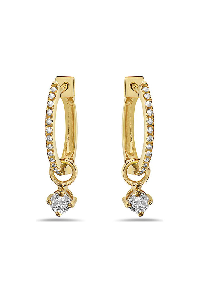 FC Creations Earrings 14K Gold Diamond Huggies with Single Drop Diamonds | Yellow Gold 0.32 Carats